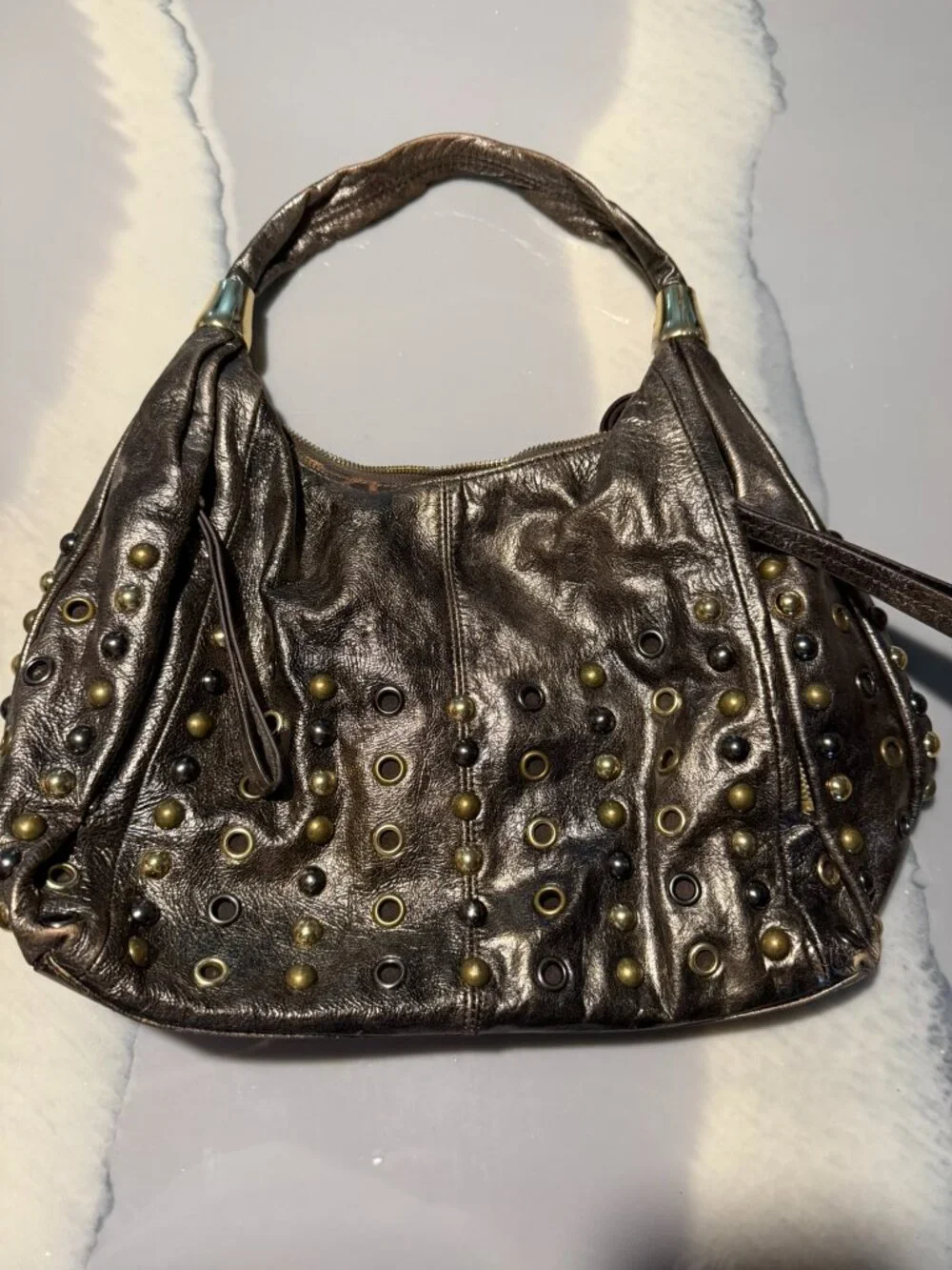 B Makowsky studded  hobo bag